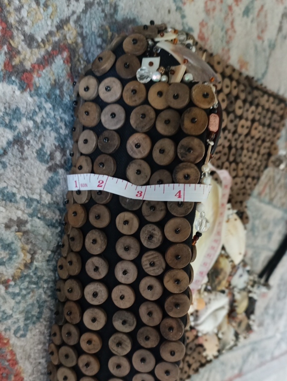 Handcrafted Shell & Wood Bead Tote Bag - Natural Brown - Picture 9 of 9